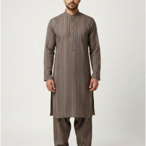 Men’s Brown Striped Shalwar Kameez – Traditional Pakistani Kurta Pajama for Men